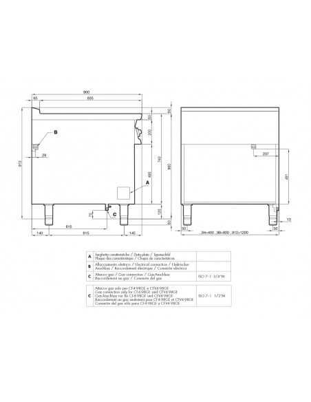 Professional gas stove with 4 burners - Electric convection oven - cm 80 x 90 x 90 h