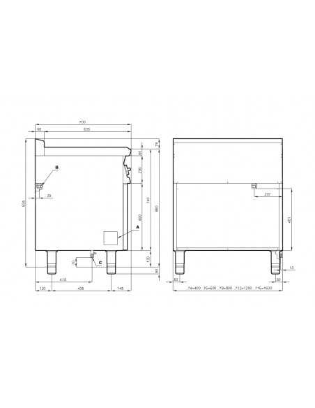 Professional gas stove with 2 burner cast iron grill - Open compartment - cm 80 x 70.5 x 90 h
