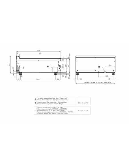 Cocina profesional de gas - N. 4 fogones - cm 80 x 90 x 28 h