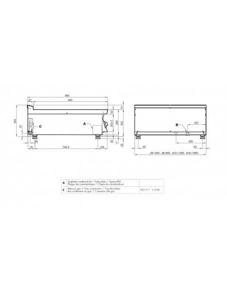 Bagnomaria a gas - Vasca GN 1/1 - GN 1/3 h.15 - cm 40 x 90 x 28 h