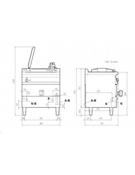 Professional gas pot with indirect heating - capacity: 50 liters - cm 80 x 70.5 x 90 h
