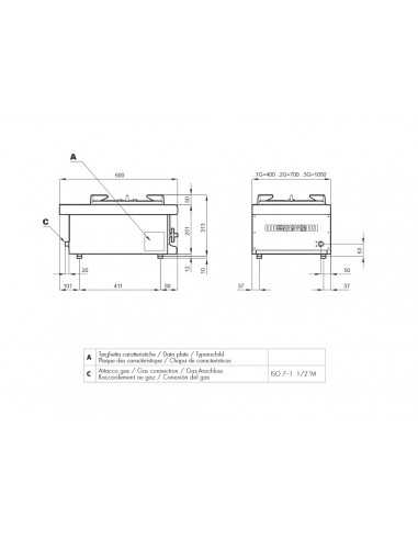 Fornellone 1 fuoco -  A gas  - cm 40 x 60 x 25 h