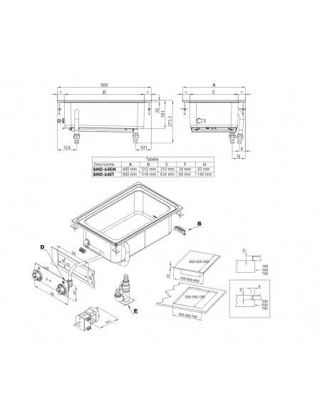 Electric built-in bathroom - N. 1 bathtub GN 2/1 - cm 80 x 60 x 30 h