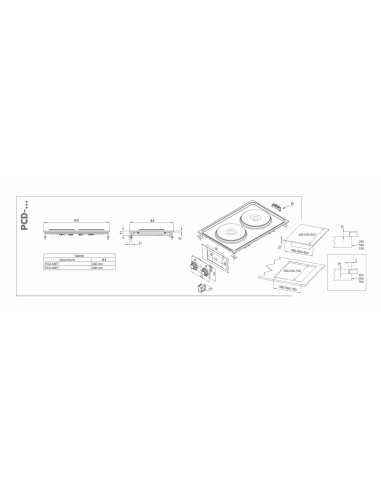 Electric cooker - N. 2 plates - cm 40 x 60 x 5 h