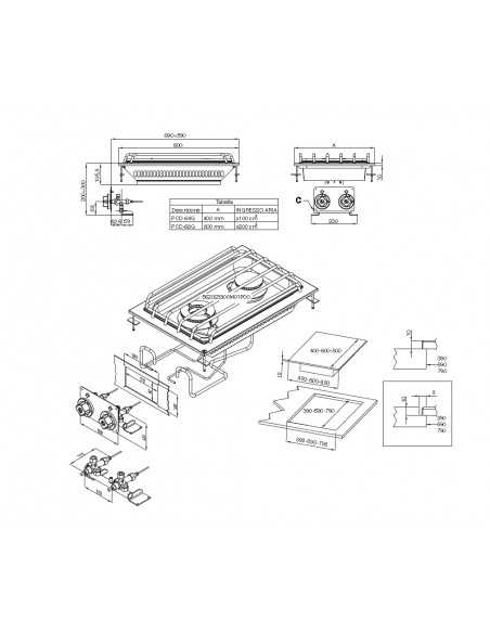 Placa de cocina profesional de gas - N. 2 fogones - cm 40 x 60 14h