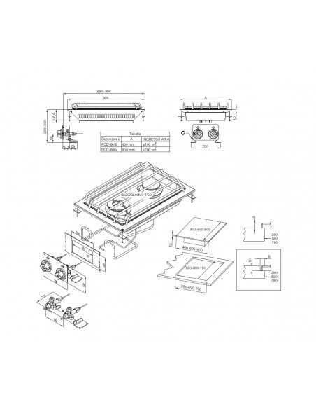 Piano cottura a gas - N. 4 fuochi - cm 80 x 60 x 14 h