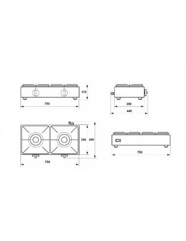 Cooking plan - cm 75 x 35 x 15 h