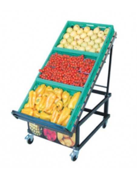 Expositor de frutas y verduras con listones de madera - cm 60 x 107 x 132 h