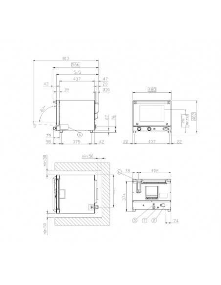 Horno eléctrico de convección 3 sartenes cm 34.2 x 24.2 - Cm 48 x 52.3 x 40.2 h