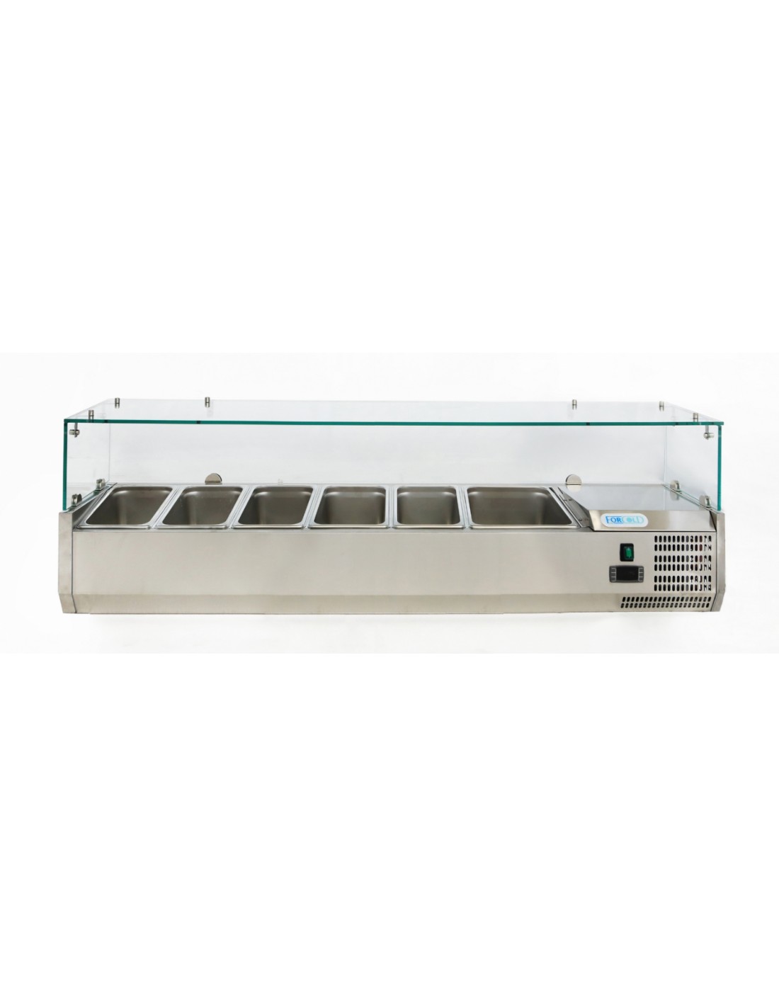 Door display - glass stand - capacity basins n. 5 gn 1/3 + n. 1 gn 1/2 - cm 150 x 39.3 x 43.5 h