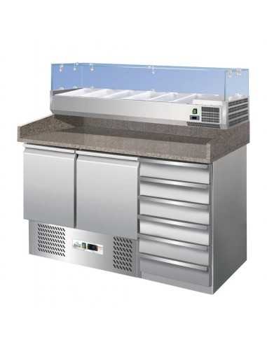 Banco pizza - N. 2 porte - Cassettiera - Vetrina portaingredienti - cm 95.5 x 70 x 102 h