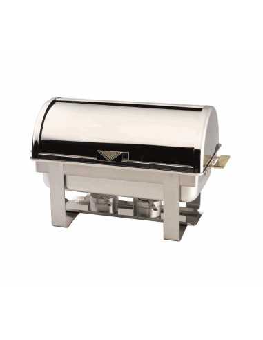 Chafing dish - with top roll cover - polished stainless steel - alcohol burners - cm 65 x 47 x 45h