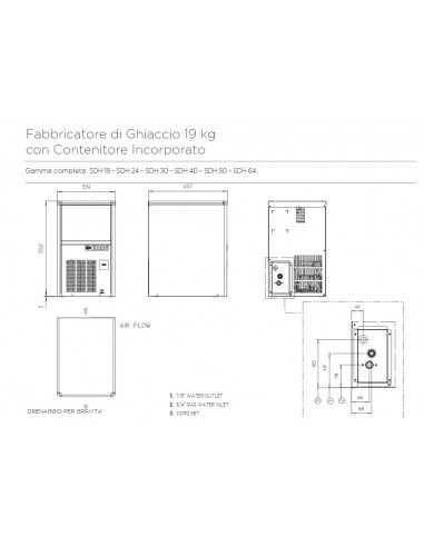 Fabbricatore ghiaccio cubetto cavo - Acqua 25 kg/24h