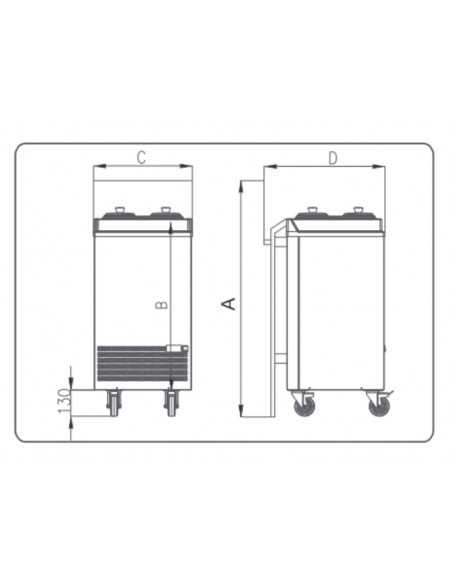 Banco gelateria - N. 4 carapine da litri 2.5 - cm 49.5 x 49.5 x 100 h