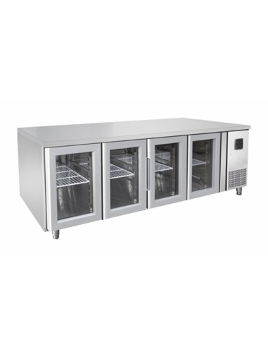 Refrigerated table - N. 4 glass doors - Tropicalized - cm 223 x 70 x 85 h