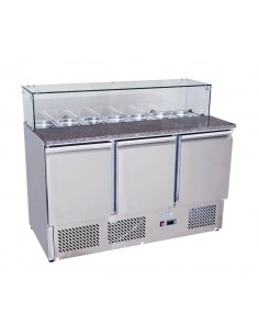 Saladette - Temperature -2°/+8°C - With condiments 7 x GN 1/3 - 3 doors - Capacity Lt. 380 - cm 138 x 70 x 116.8 h