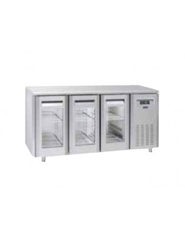 Refrigerated table - Tropicalized - Groupless - N. 3 glass doors - cm 181.5 x 70 x 85h