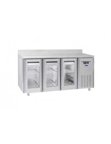 Tavolo refrigerato - Tropicalizzato - No Gruppo - N. 3 porte vetro - Alzatina - cm 181.5 x 70 x 95h