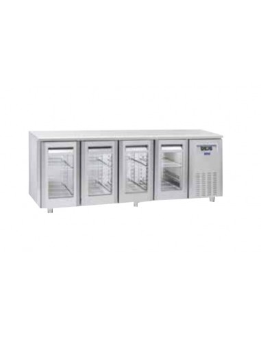 Mesa refrigerada - Tropicalizada - No Grupo - N. 4 puertas de vidrio - cm 225.5 x 70 x 85h