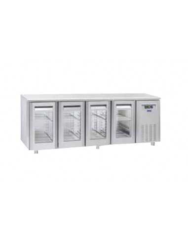 Tavolo refrigerato - Tropicalizzato - No Gruppo - N. 4 porte vetro - cm 225.5 x 70 x 85h