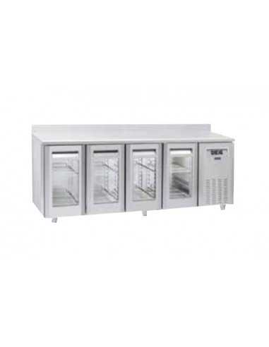 Tavolo refrigerato - Tropicalizzato - No gruppo - N. 4 porte vetro - Alzatina - cm 225.5 x 70 x 95h