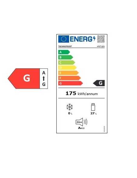 Built-in or free standing thermoelectric minibar - Capacity 27 liters - Cm 38.4 x 39.7 x 51.2 h