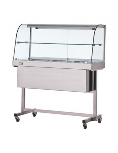 Thermovetrina with trolley and shelf - Curved glass - Stainless steel - Temperature +30 / +90 °C - cm 100 x 53 x 140h