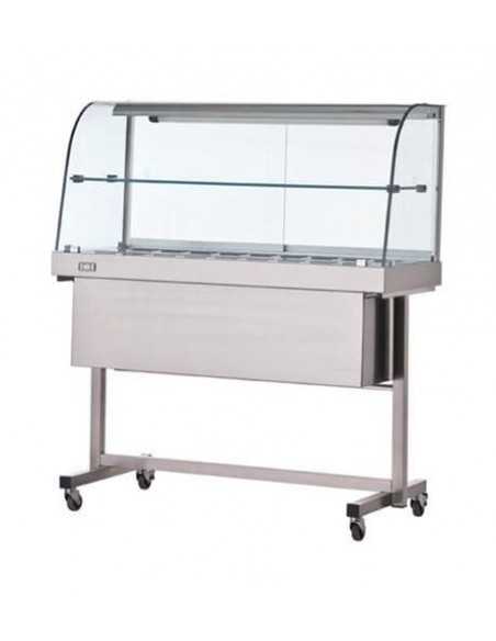 Vetrina calda con vetri curvi - Carrello e mensola - cm 130 x 70 x 140 h Vetrina calda con vetri curvi - Carrello e mensola - cm 130 x 70 x 140 h