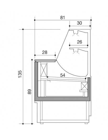 Banco alimentare - Vetro retto - Statico con cella - cm 200 x 81 x 135 h