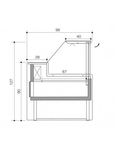 Food counter with straight glass - Static with cell - cm 300 x 98 x 127 h