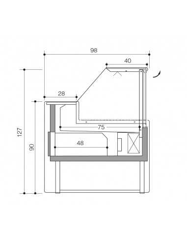 Banco alimentare con vetro retto - Ventilato con cella - cm 300 x 98 x 127 h