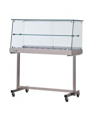 Thermovetrina with trolley - Straight glass - Stainless steel - Temperature +30 / +90 °C - cm 150 x 53 x 135h