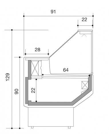 Food counter with straight glass - Static with cell - cm 250 x 91 x 129 h