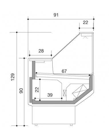 Mostrador de alimentos con vidrio recto - Ventilado con celda - cm 150 x 91 x 129 h