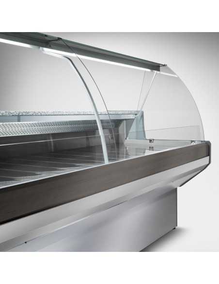 Mostrador de comida con vidrio curvado - Estático con celda - 150 x 91 x 128 h cm Mostrador de comida con vidrio curvado - Estático con celda - 150 x 91 x 128 h cm