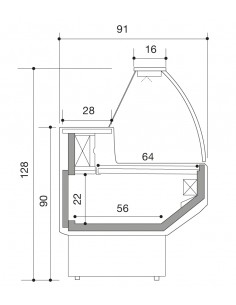 Mostrador de comida con vidrio curvado - Estático con celda -cm 250 x 91 x 128 h 2