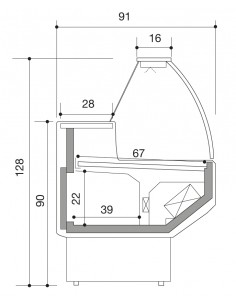 Mostrador de comida con vidrio curvado - Ventilado con celda - cm 150 x 91 x 128 h 2