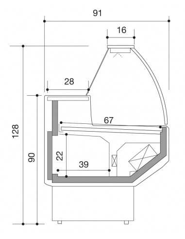 Banco alimentare con vetro curvo - Ventilato con cella - cm 150 x 91 x 128 h