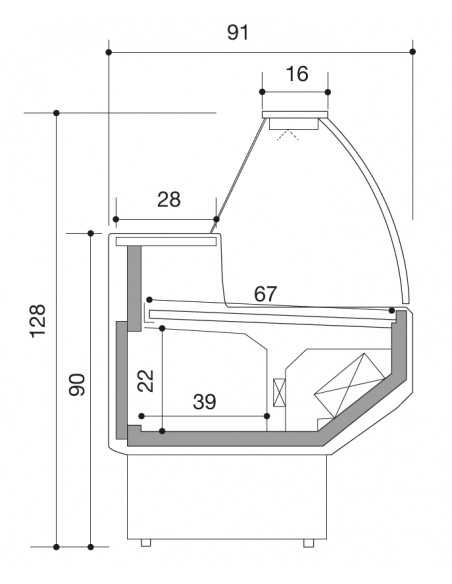 Banco alimentare con vetro curvo - Ventilato con cella - cm 150 x 91 x 128 h Banco alimentare con vetro curvo - Ventilato con cella - cm 150 x 91 x 128 h