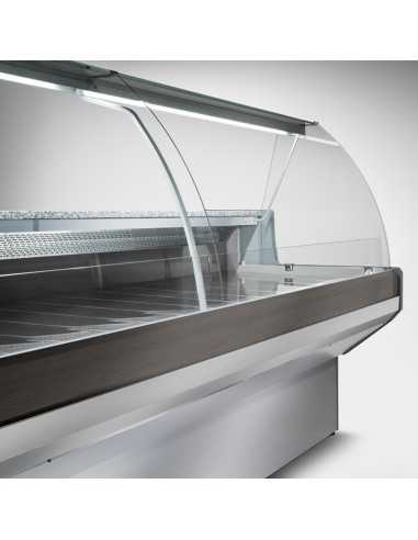 Mostrador de comida con vidrio curvado - Ventilado con celda - cm 300 x 91 x 128 h
