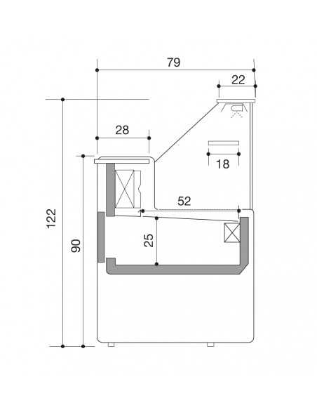 Banco de Alimentos - Vidrio recto - Estatica con Celda - cm 300 x 79 x 122 h