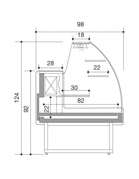 Banco alimentare - Vetro curvo - Statico - cm 220 x 98 x 124 h