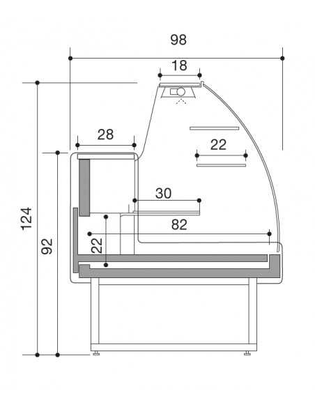 Food Bank - Curved Glass - Neutro - cm 290 x 98 x 124 h