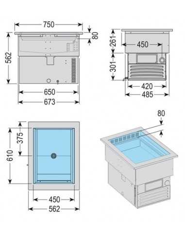 Refrigerated recessed tank - cm 56.2 x 75 x 56.2h
