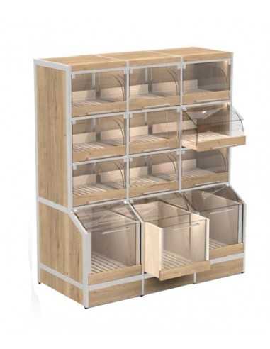 Espositore self service con 9 cassetti e 3 cassettoni - cm 146 x 70 x 172 h