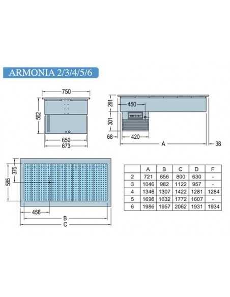 Tanque receso refrigerado - Platos listos o pasteles - cm 206.2 x 75 x 56.2h
