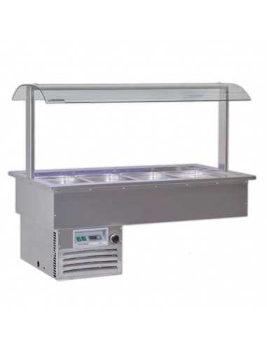 Refrigerated recessed tank - Vaschette GN - Glass hood - cm 112.2 x 75 x 115.4h