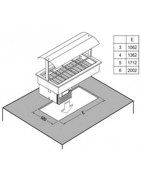 Refrigerated recessed tank - Vaschette GN - Glass hood - cm 112.2 x 75 x 115.4h