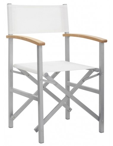 Chair for outdoor - Foldable structure in painted aluminium - Wooden armrests - Textile fabric - cm 43 x 44 x 91 h