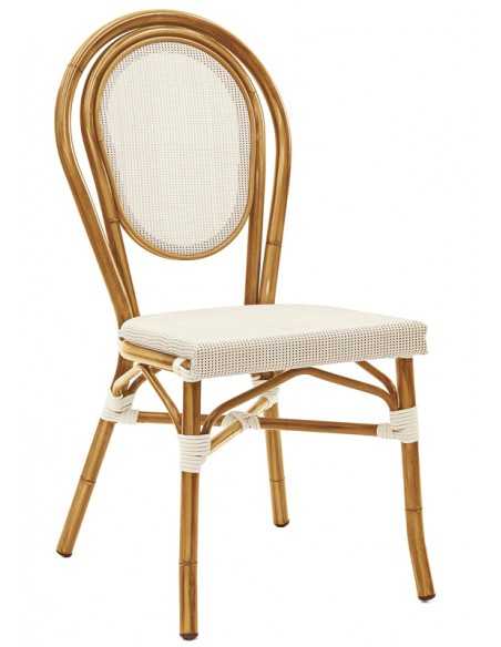 Chair for outdoor -Plastic aluminium structure with bamboo effect - Textile fabric - Dimensions cm 39 x 42 x 88h
